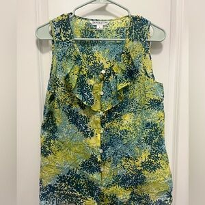 Pendleton Women's Silk Blend Ruffle Collar Tank Yellow Blue Green Floral Size 6
